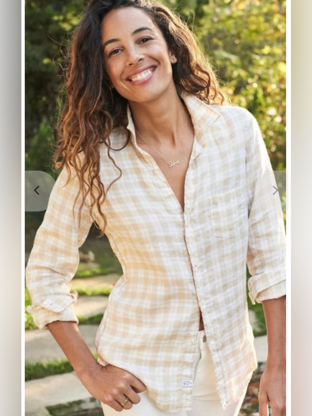 🤍 Frank & Eileen Barry Button Down Size Small 100% Linen Plaid White Cream